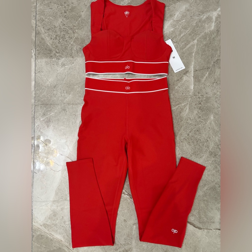 ALO Yoga Red Two-Piece Active Jumpsuit with White Trim